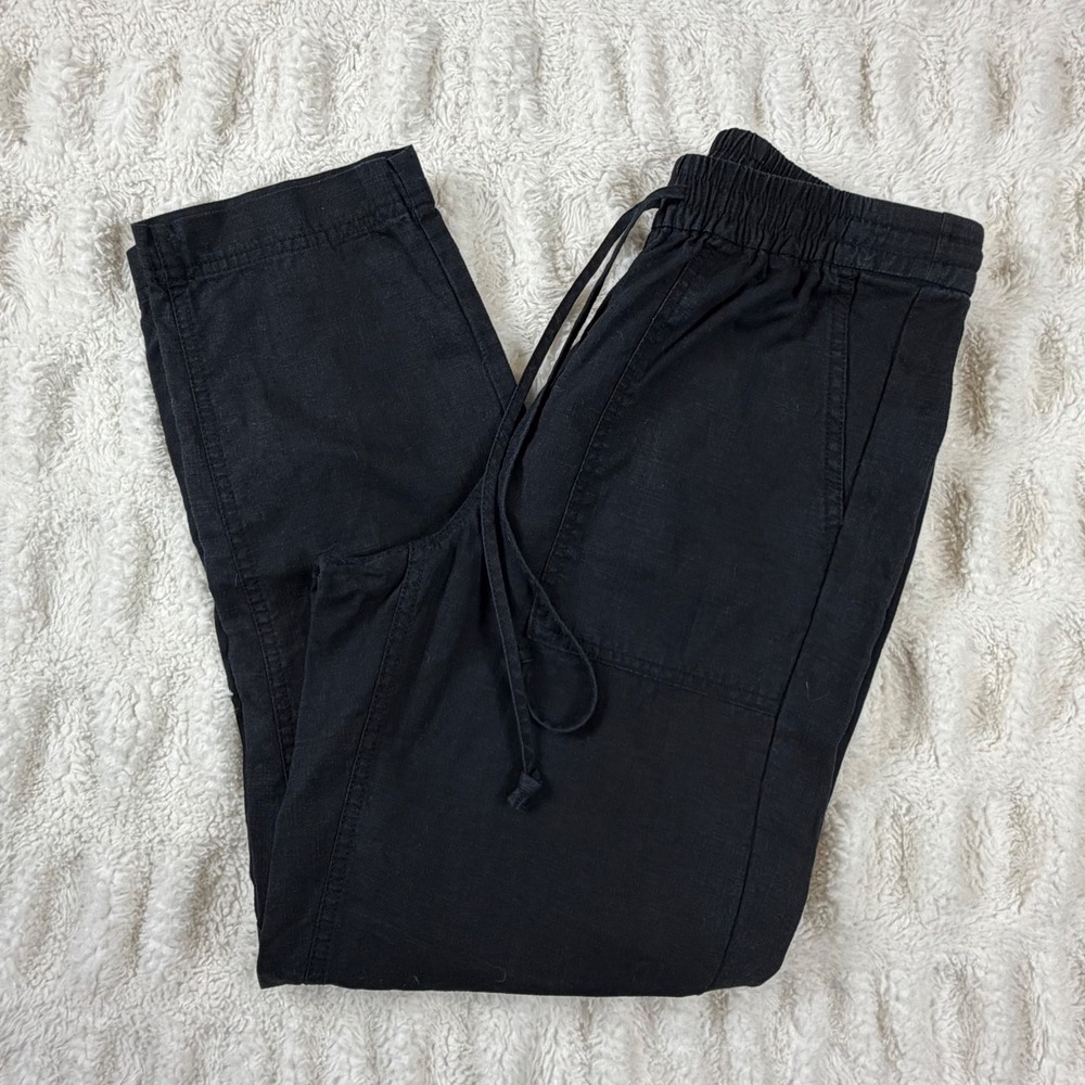 J.Crew Seaside Pants Black Linen Lyocell Blend Drawstring Elastic Waist XS